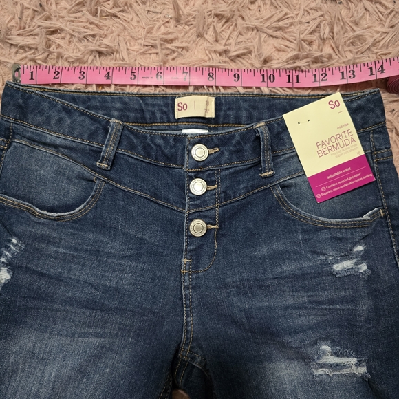 SO Women's Dark Wash Distressed Bermuda Shorts - Picture 5 of 8